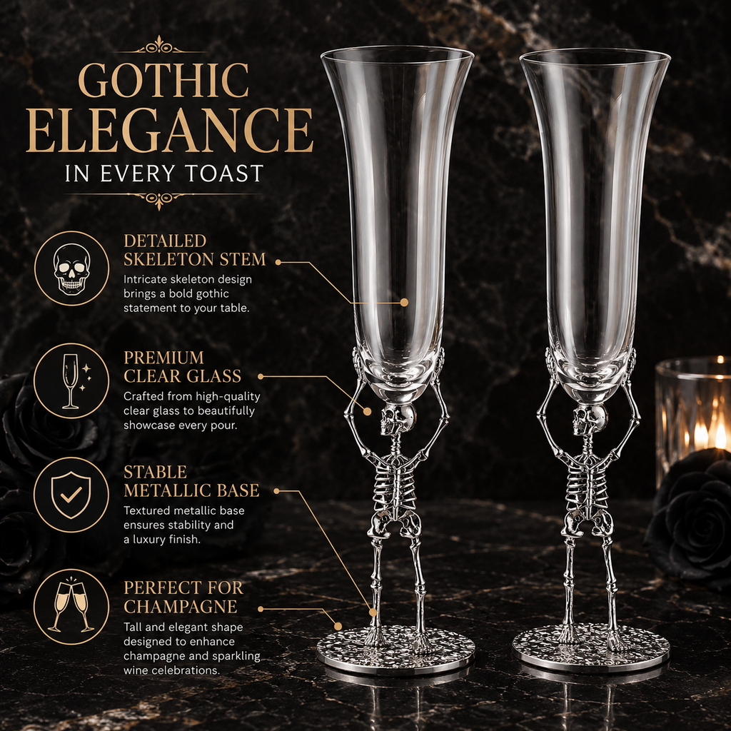 Stemmed Skeleton Champagne Flute Glass Set Of 2 7 5OZ Halloween Skeleton Glasses 10 H Goth Gifts Ske