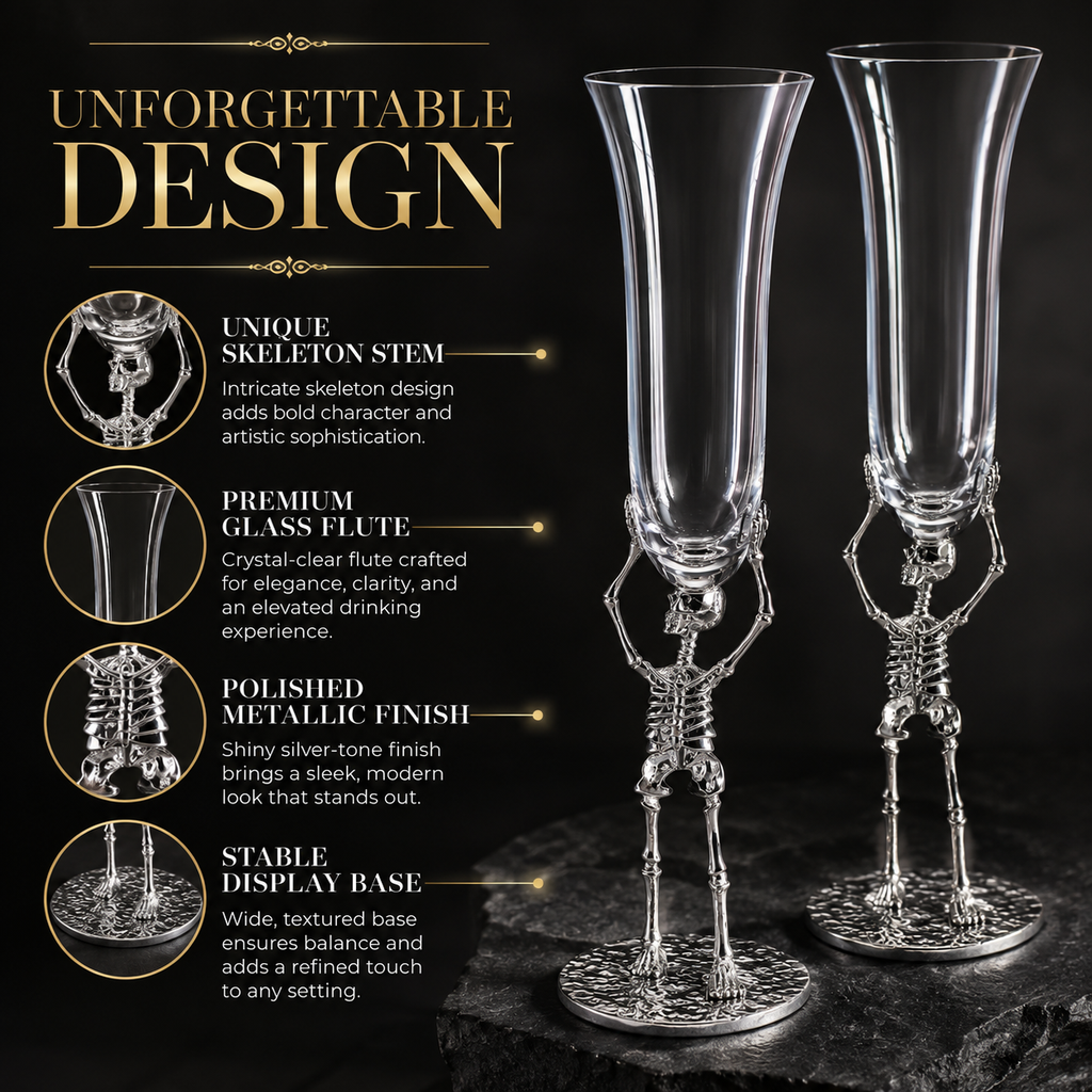 Stemmed Skeleton Champagne Flute Glass Set Of 2 7 5OZ Halloween Skeleton Glasses 10 H Goth Gifts Ske