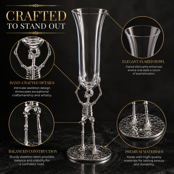 Stemmed Skeleton Champagne Flute Glass Set Of 2 7 5OZ Halloween Skeleton Glasses 10 H Goth Gifts Ske