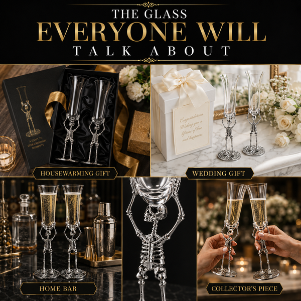Stemmed Skeleton Champagne Flute Glass Set Of 2 7 5OZ Halloween Skeleton Glasses 10 H Goth Gifts Ske