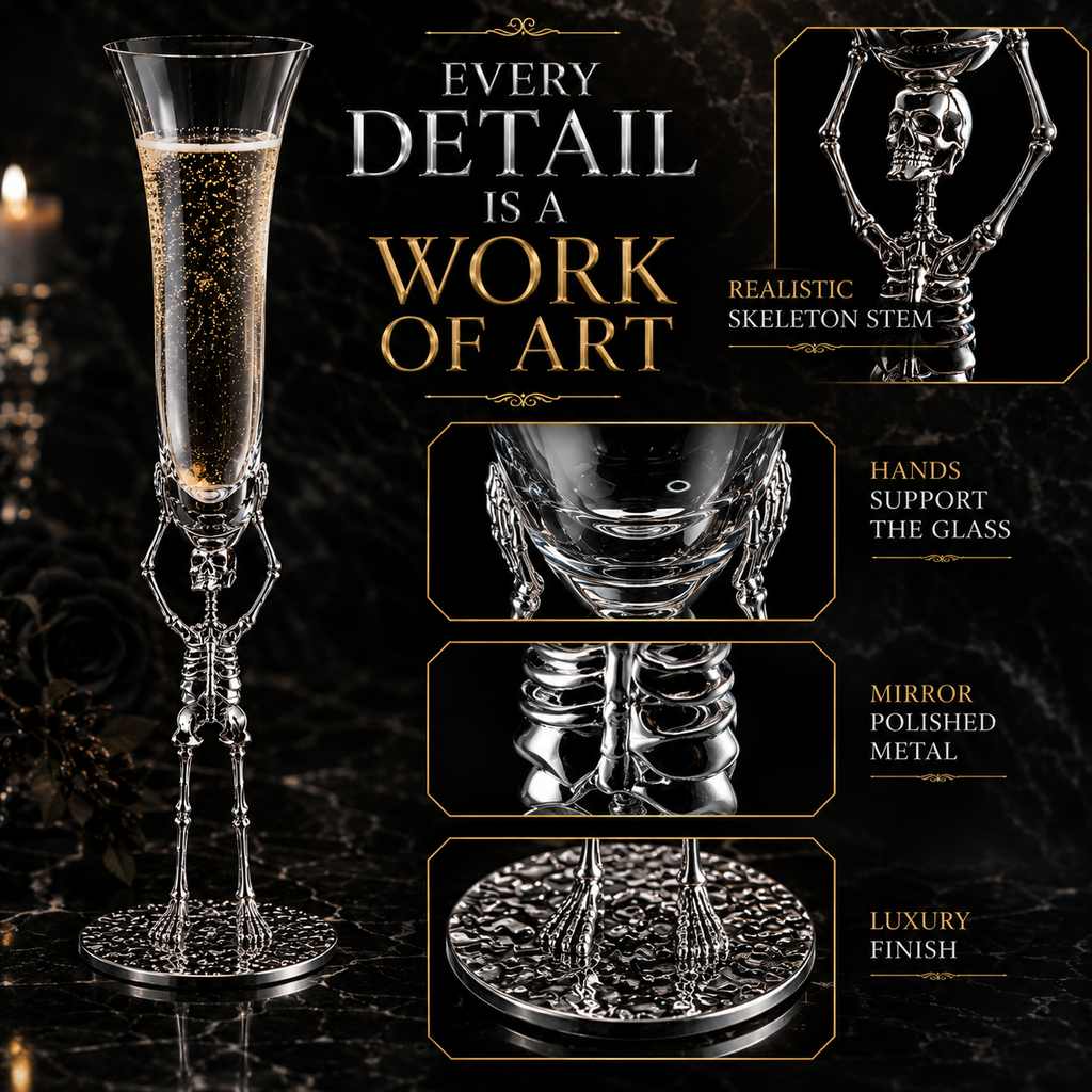Skeleton Champagne Flute Glass Single 7 5OZ Halloween Skeleton Glasses 10 H Goth Gifts Skeleton Gift