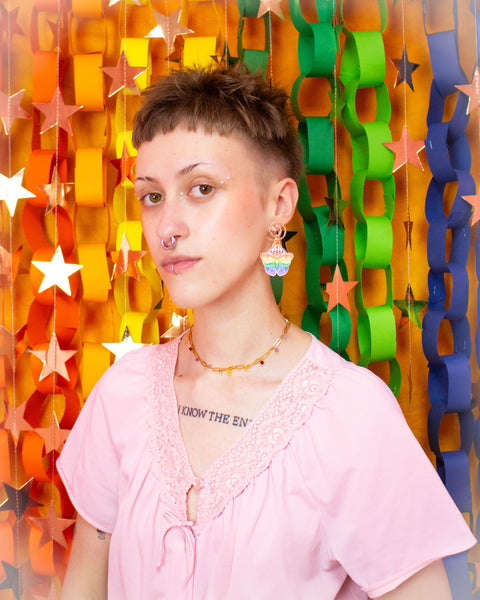 Moth Rainbow Pride Statement Dangle Earrings