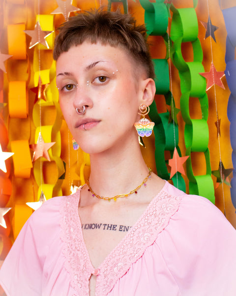 Moth Rainbow Pride Statement Dangle Earrings