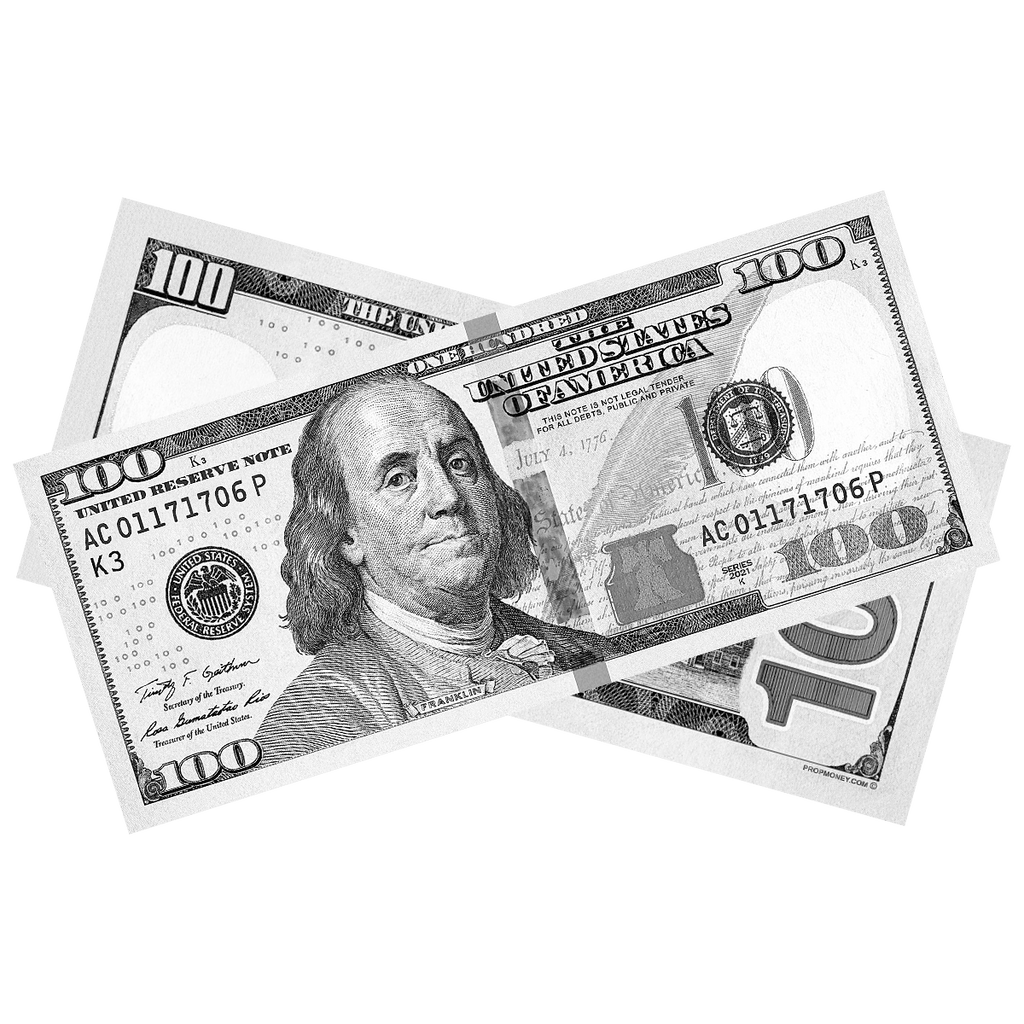 100x $100 New Series Monochrome Gray Bills by Prop Money Inc