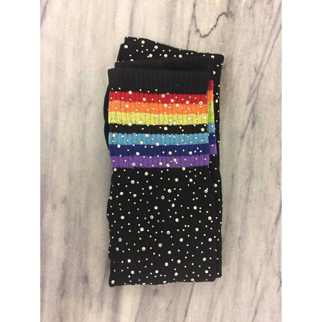 Over the Knee Jeweled Rainbow Glam Disco Socks (Black or White Rainbow) by The Bullish Store