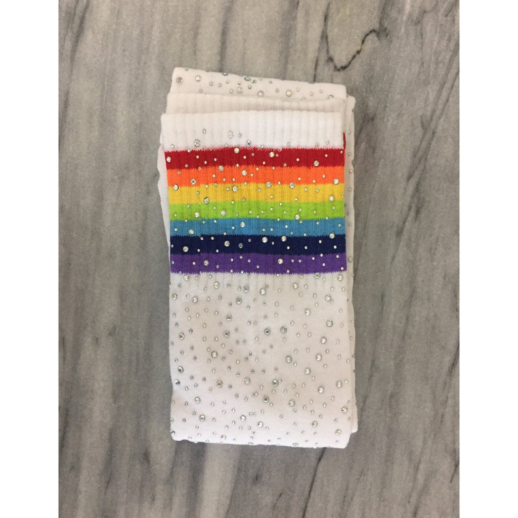 Over the Knee Jeweled Rainbow Glam Disco Socks (Black or White Rainbow) by The Bullish Store