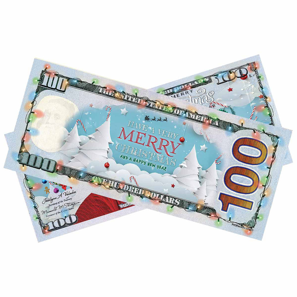 100x $100 Holiday Christmas New Year Bills by Prop Money Inc