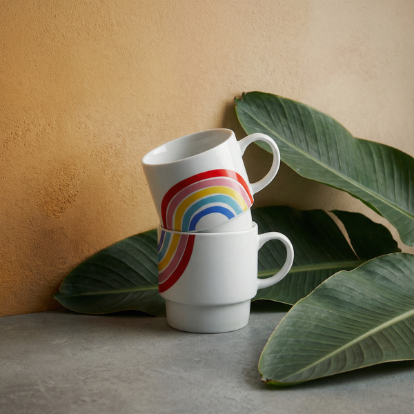 Set of 2 Rainbow Stacking Mugs | Ceramic Mug Set