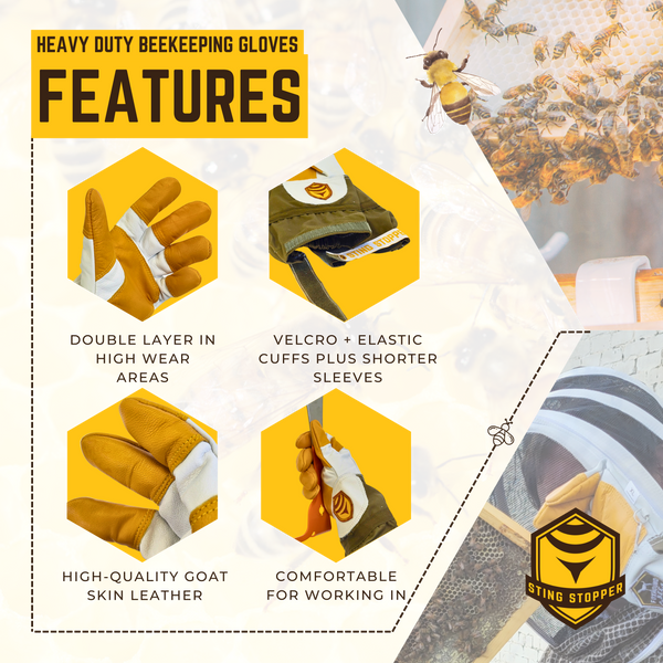 Sting Stopper Heavy Duty Goat Skin Beekeeping Gloves - Olive Green