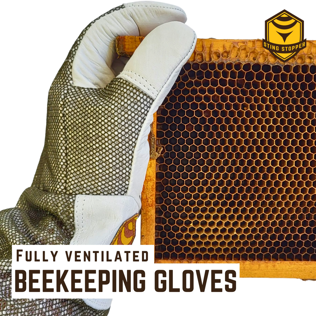 Sting Stopper Ventilated Goat Skin Beekeeping Gloves - Olive Green