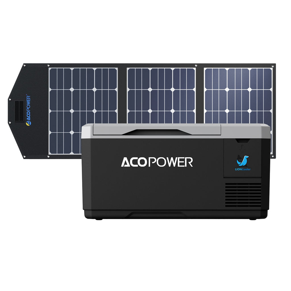 LiONCooler Mini Combo, VX18 Solar Powered Car Fridge Freezer (19 Quarts) and 90W Solar Panel by ACOPOWER
