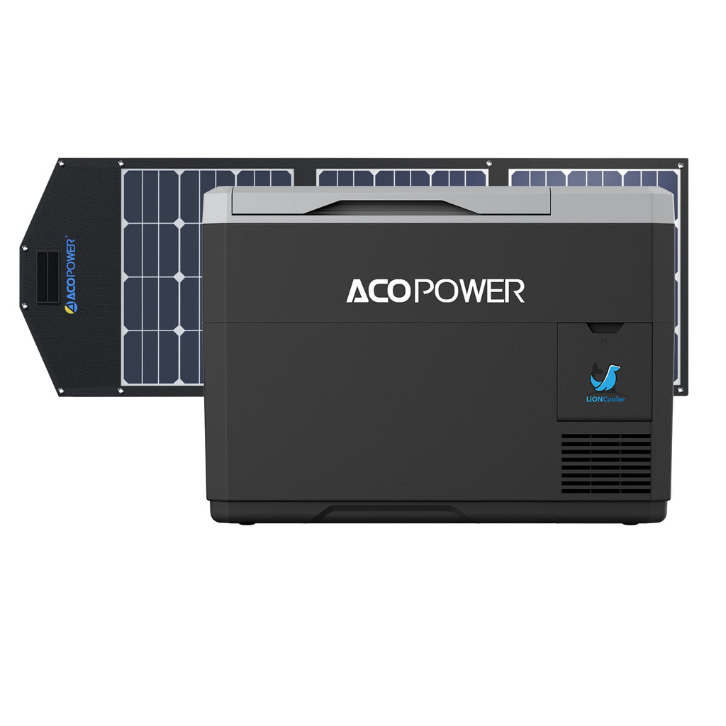 LiONCooler Mini Combo, VX28 Solar Powered Car Fridge Freezer (29 Quarts) and 90W Solar Panel by ACOPOWER