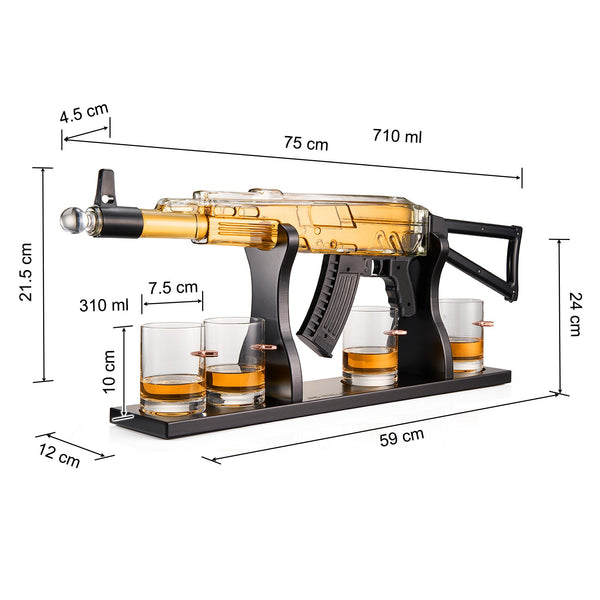 Gun Whiskey Decanter Set - Limited Edition, Silencer Stopper - 710 ml & 4 10.5oz