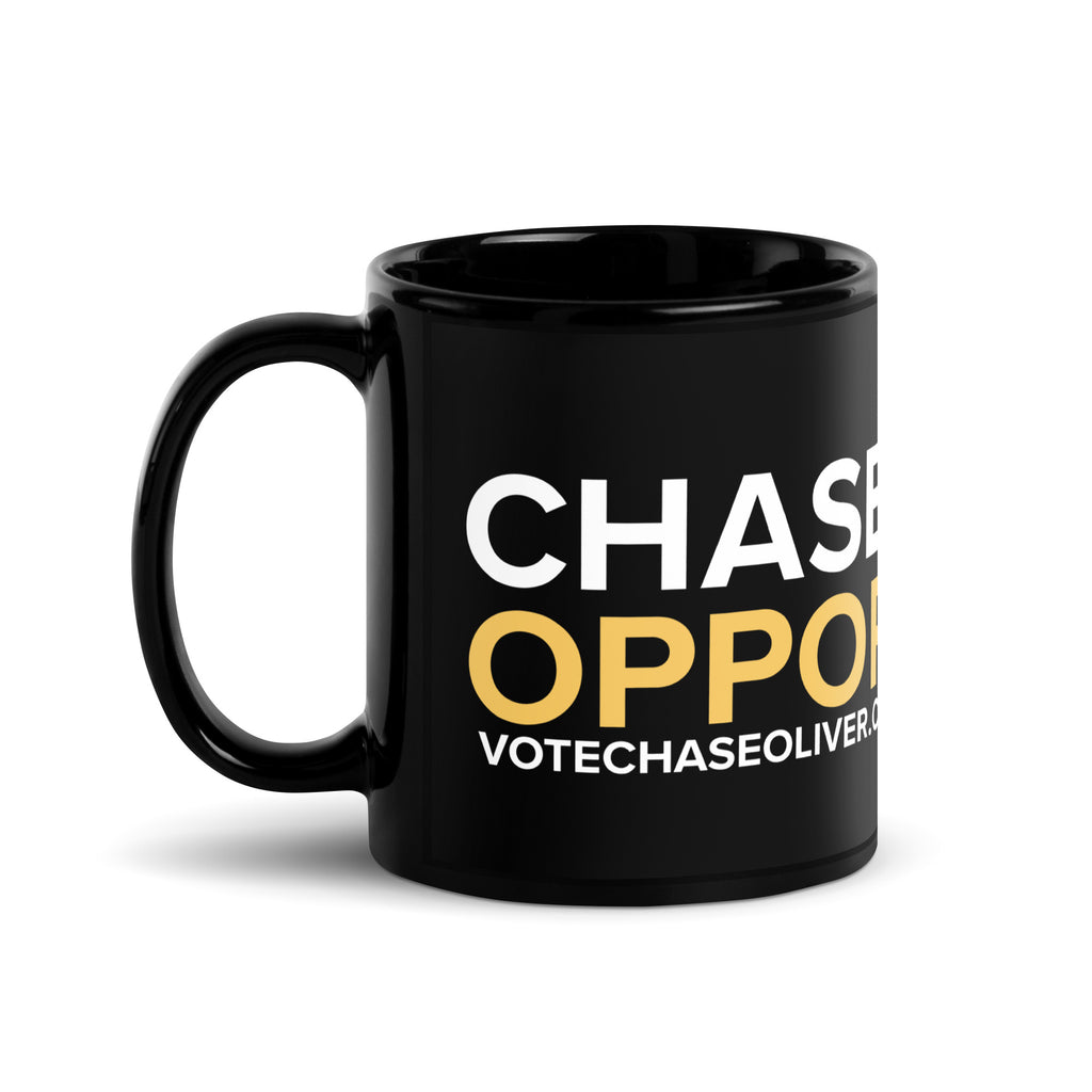 Chasing Opportunity Black Glossy Mug