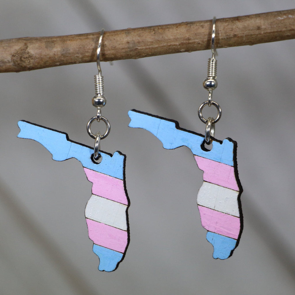 LGBTQIA+ Florida Trans Flag Wooden Dangle Earrings by Cate's Concepts, LLC