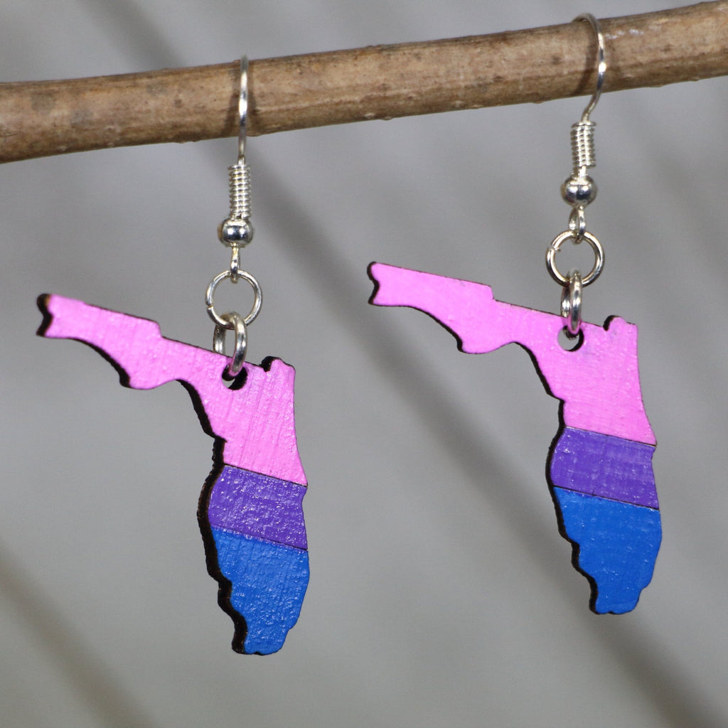 LGBTQIA+ Florida Bisexual Flag Wooden Dangle Earrings by Cate's Concepts, LLC