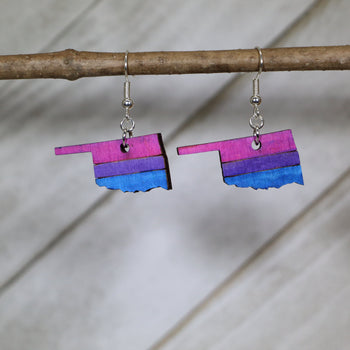 LGBTQIA+ Oklahoma Bi Wooden Dangle Earrings by Cate's Concepts, LLC