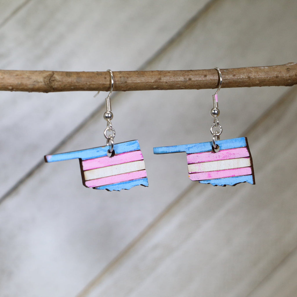 LGBTQIA+ Oklahoma Trans Wooden Dangle Earrings by Cate's Concepts, LLC