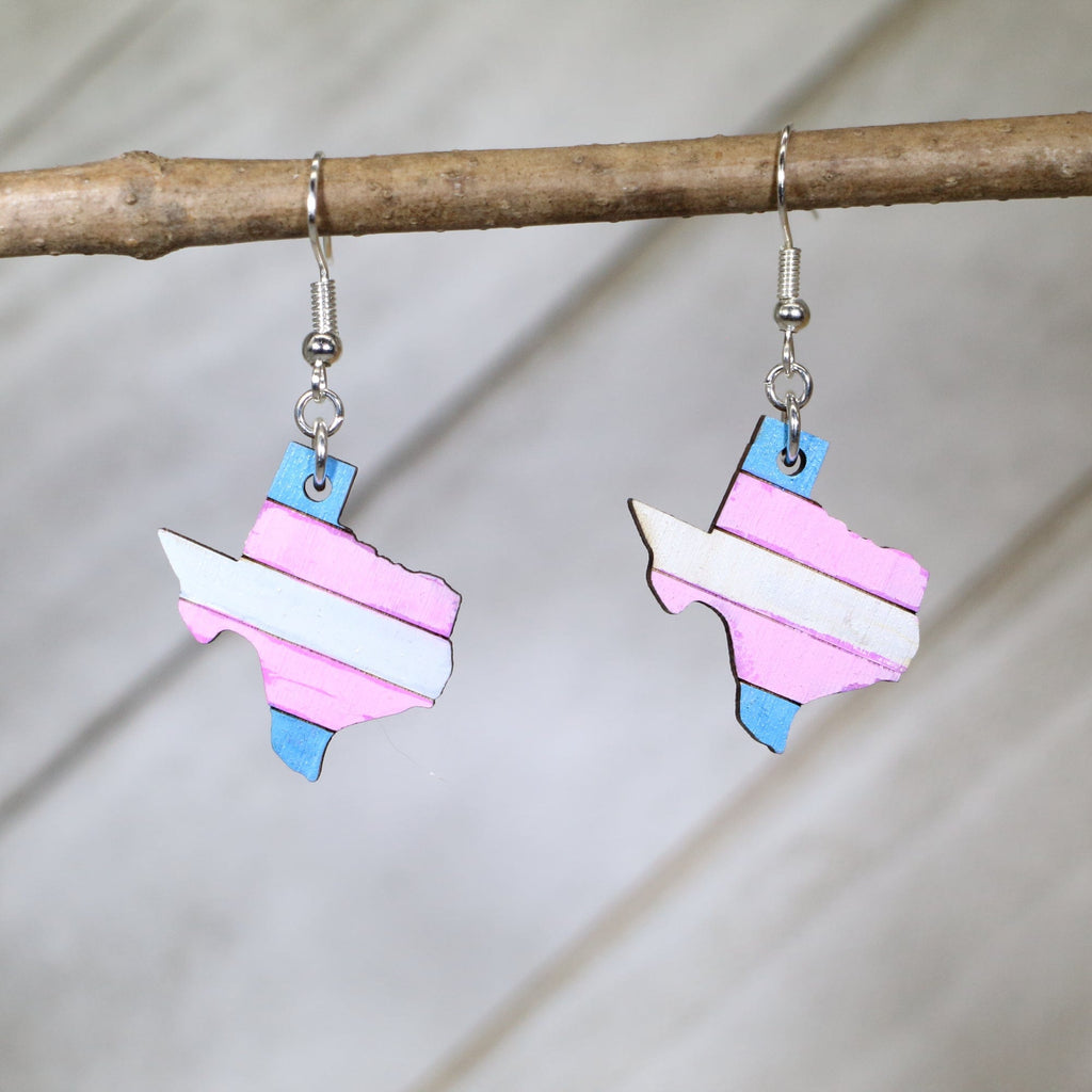 LGBTQIA+ Texas Trans Wooden Dangle Earrings by Cate's Concepts, LLC