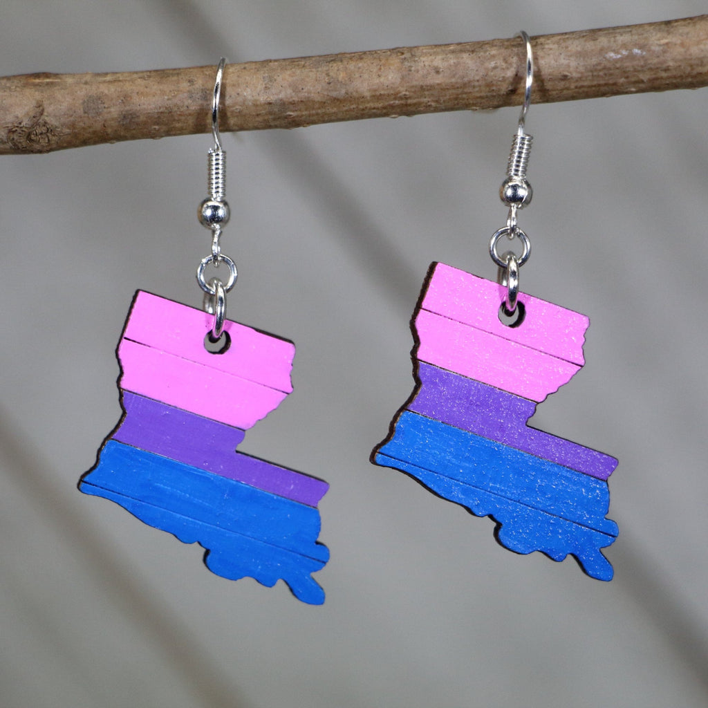 LGBTQIA+ Louisiana Bisexual Flag Wooden Dangle Earrings by Cate's Concepts, LLC