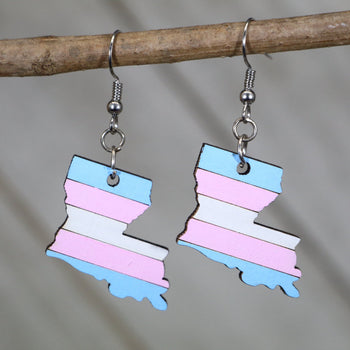 LGBTQIA+ Louisiana Trans Flag Wooden Dangle Earrings by Cate's Concepts, LLC