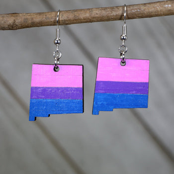 LGBTQIA+ New Mexico Bisexual Flag Wooden Dangle Earrings by Cate's Concepts, LLC