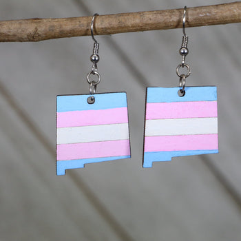 LGBTQIA+ New Mexico Trans Flag Wooden Dangle Earrings by Cate's Concepts, LLC