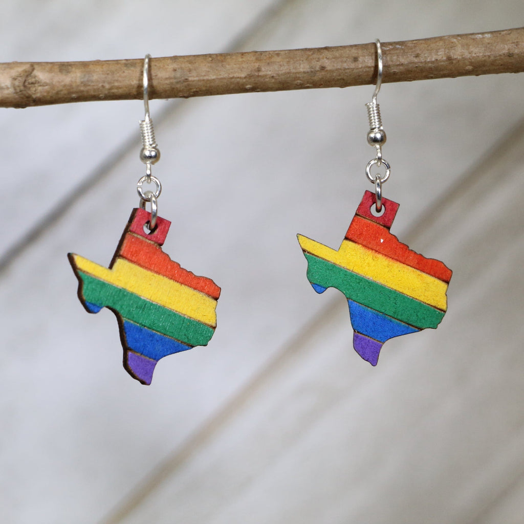 LGBTQIA+ Texas Pride Wooden Dangle Earrings by Cate's Concepts, LLC