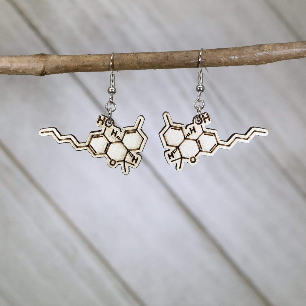 THC Chemical Compound Wooden Dangle Earrings by Cate's Concepts, LLC