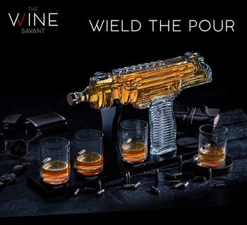 Uzi Submachine Gun Whiskey Gun Decanter and 4 Liquor Glasses