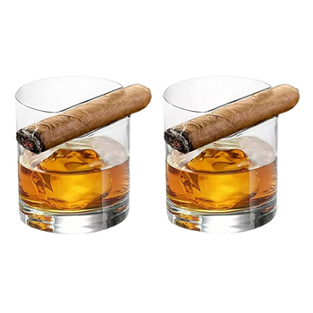 Cigar Holder Whiskey Glasses Set of 2 by The Wine Savant