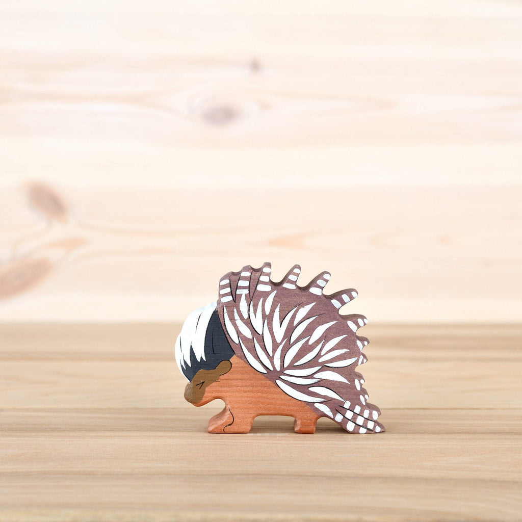 Wooden porcupine figurine toy exotic animals by Wooden Caterpillar