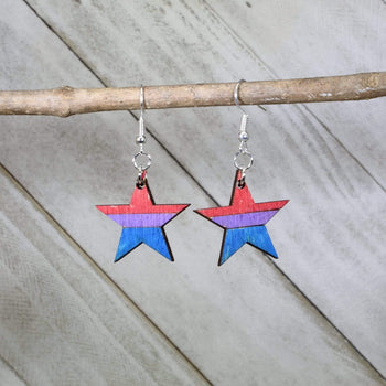 LGBTQIA+ Bisexual Star Wooden Dangle Earrings by Cate's Concepts, LLC