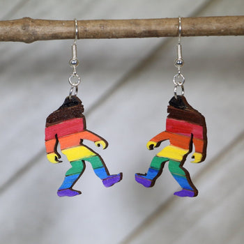 LGBTQIA+ Pride Bigfoot Wooden Dangle Earrings by Cate's Concepts, LLC