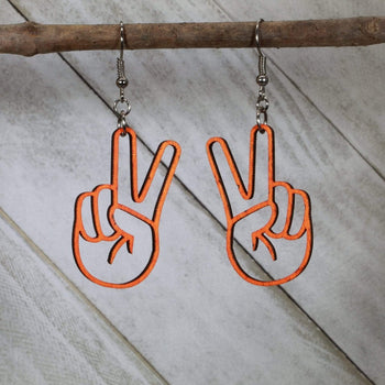 Peace Sign Hand Wooden Dangle Earrings by Cate's Concepts, LLC