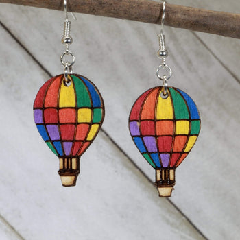 Rainbow Hot Air Balloon Earrings by Cate's Concepts, LLC