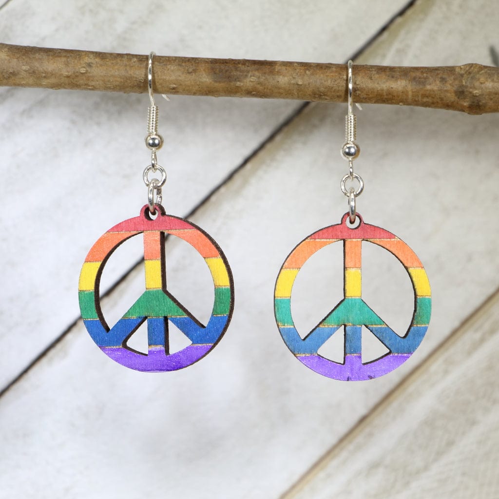 Rainbow Peace Symbol Dangle Earrings by Cate's Concepts, LLC