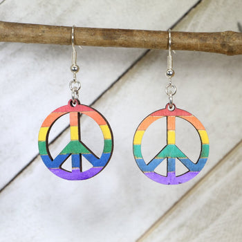 Rainbow Peace Symbol Dangle Earrings by Cate's Concepts, LLC