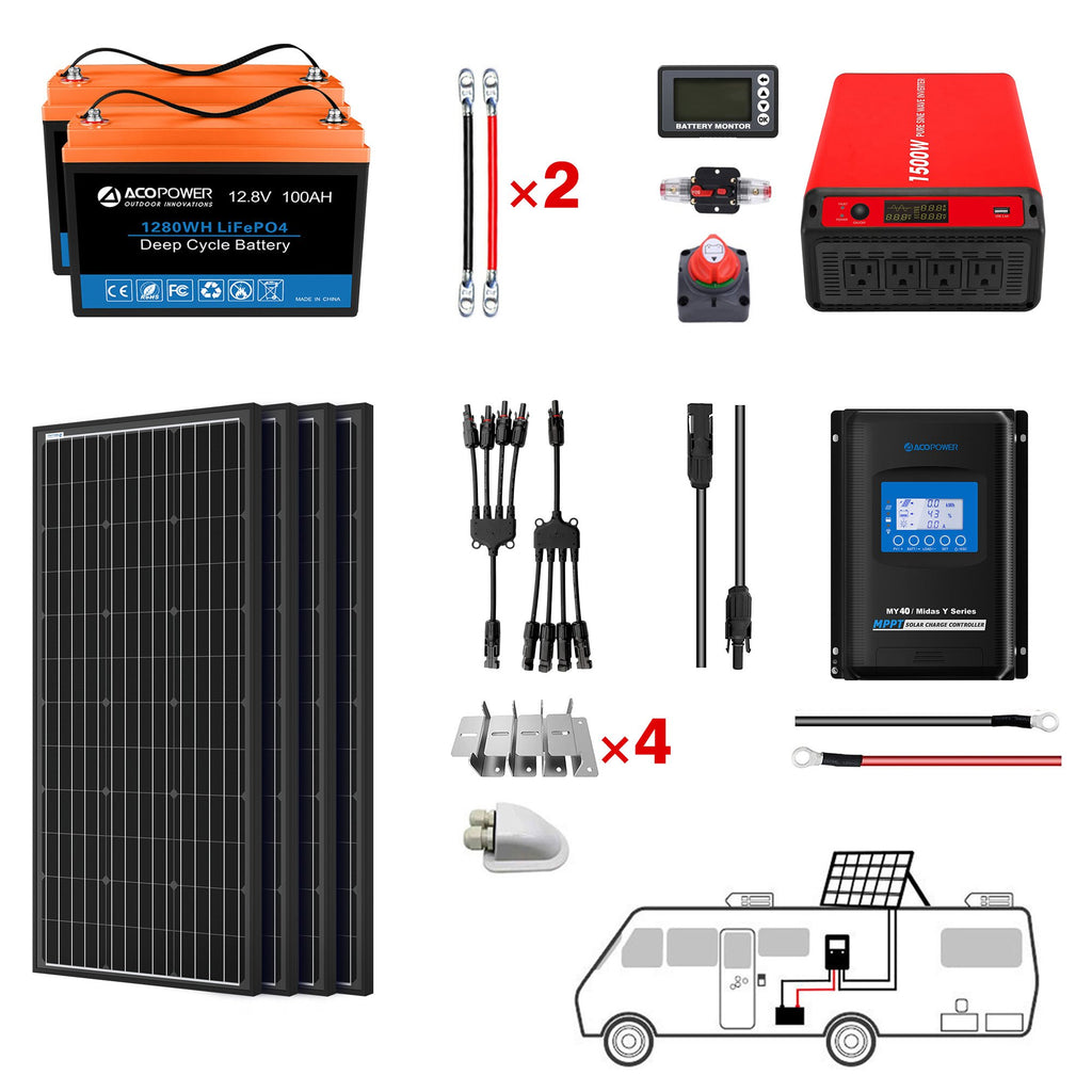 ACOPOWER Lithium Battery Mono Solar Power Complete System with Battery and Inverter for RV Boat 12V Off Grid Kit by ACOPOWER - Proud Libertarian - ACOPOWER