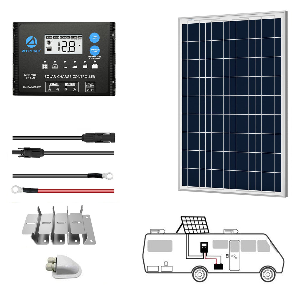 100W 12V Poly Solar RV Kits, 20A PWM Charge Controller by ACOPOWER - Proud Libertarian - ACOPOWER