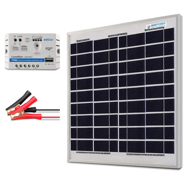 15W 12V Solar Charger Kit, 5A Charge Controller with Alligator Clips by ACOPOWER - Proud Libertarian - ACOPOWER