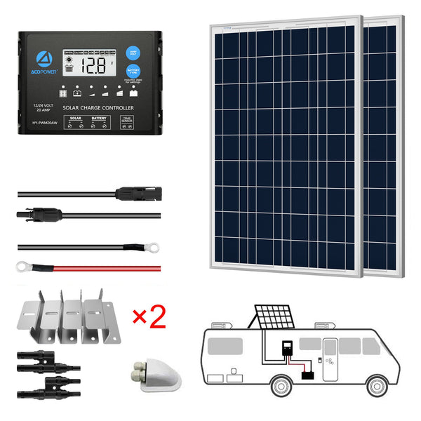 200W 12V Poly Solar RV Kits, 20A PWM Charge Controller by ACOPOWER - Proud Libertarian - ACOPOWER