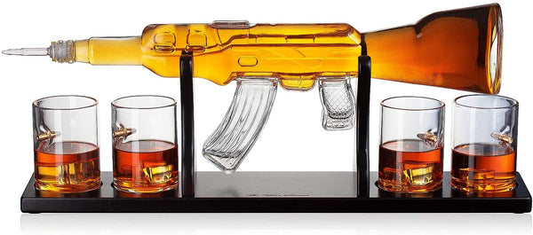 Gun Large Decanter Set Bullet Glasses - Limited Edition Elegant Rifle Gun Whiskey Decanter 22.5" 1000ml With 4 Bullet Whiskey Glasses and Mohogany Wooden Base By The Wine Savant by The Wine Savant - Proud Libertarian - The Wine Savant