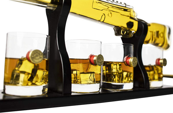 Rifle Whiskey Decanter Set 600 ml & Whiskey 12 oz Shotgun Glasses with Unique Stand by The Wine Savant - Proud Libertarian - The Wine Savant