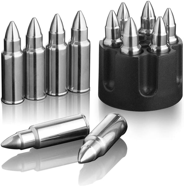 Whiskey Stones Bullets Stainless Steel - Bullet Chillers Set of 6 Inside Realistic Revolver - , Premium Stainless Steel, Reusable Chilling Ice Cube by The Wine Savant - Proud Libertarian - The Wine Savant