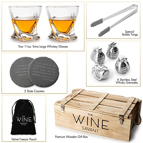 Whiskey Gift Box Set Grenade Whiskey Chillers with Whiskey Glasses Set by The Wine Savant by The Wine Savant - Proud Libertarian - The Wine Savant