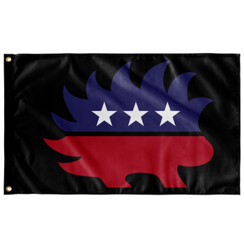 Red White and Blue Porcupine Single-Sided Flag (Black) - Proud Libertarian - Proud Libertarian