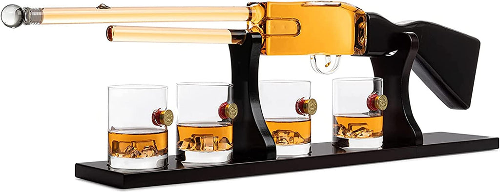 Shotgun Wine & Whiskey Decanter Set 20oz with Bullet Glasses by The Wine Savant - Firearm Shooting Gun Gifts for Men Veterans, Military, Home Bar, Law Enforcement 30" L 9.5" H by The Wine Savant - Proud Libertarian - The Wine Savant