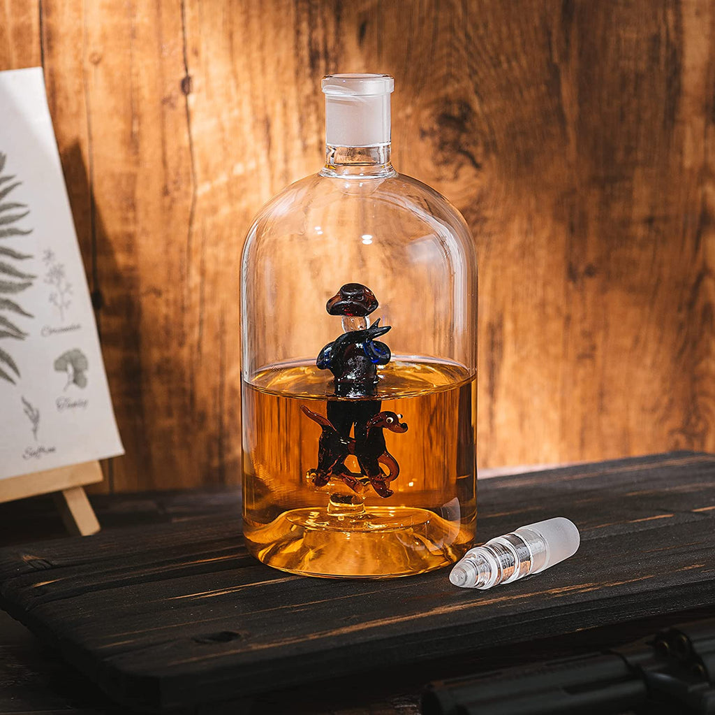 Man with Dog Hunting Bullet Whiskey 750ml Decanter Bourbon Scotch Unique Gift for Him by The Wine Savant - Hunter's gifts, Cowboy Decanter, Western Style Decanter, 12" H 5" W by The Wine Savant - Proud Libertarian - The Wine Savant
