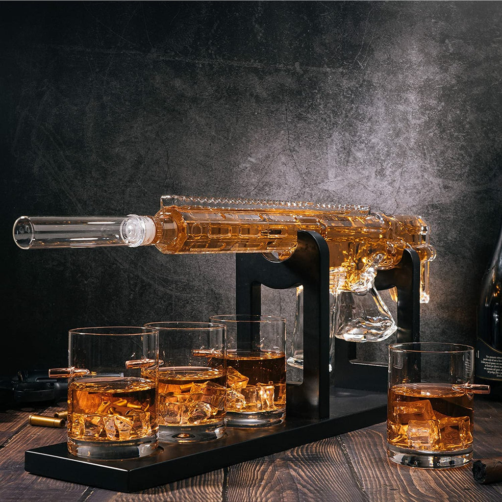 AR15 Whiskey Gun Decanter Set 1000 ml & 4 12oz Bullet Glasses by The Wine Savant - Proud Libertarian - The Wine Savant